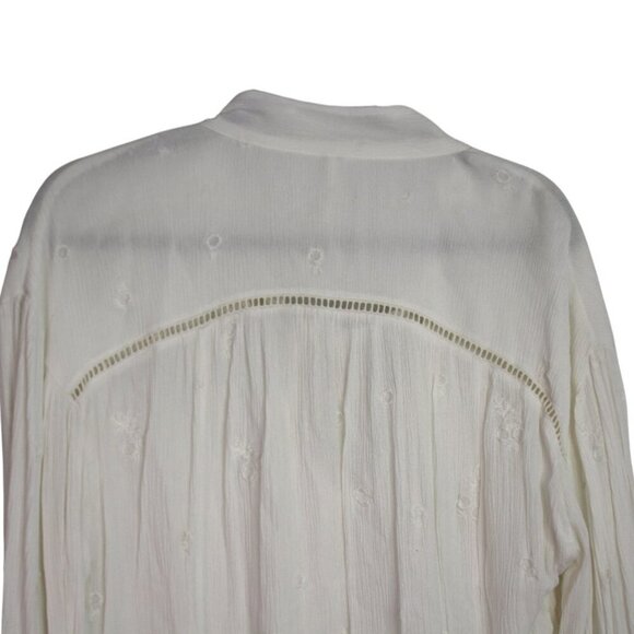 Free People White Embroidered Long Sleeve V-Neck Blouse Size Large - Picture 5 of 7